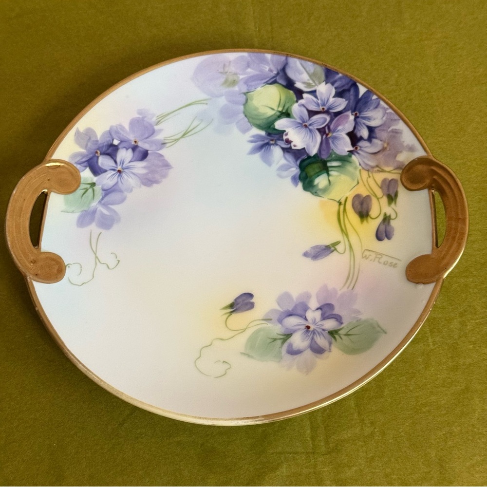 Nippon Vtg Floral Decorative Plate with Gold Handles